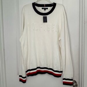 Tommy Hilfiger Men's Sweater in White with Black and Red Accents